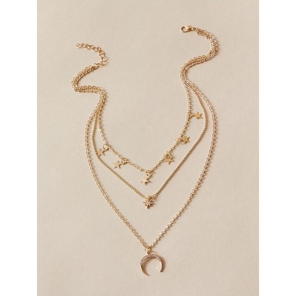 Dainty Star Rhinestone Moon Charm Layered Necklace - Picture 6 of 7